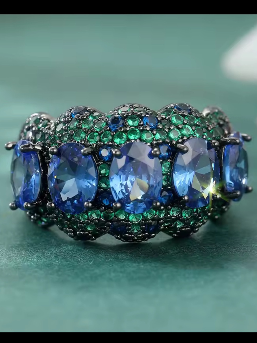 Vintage Blue Green Gemstone Dome Ring